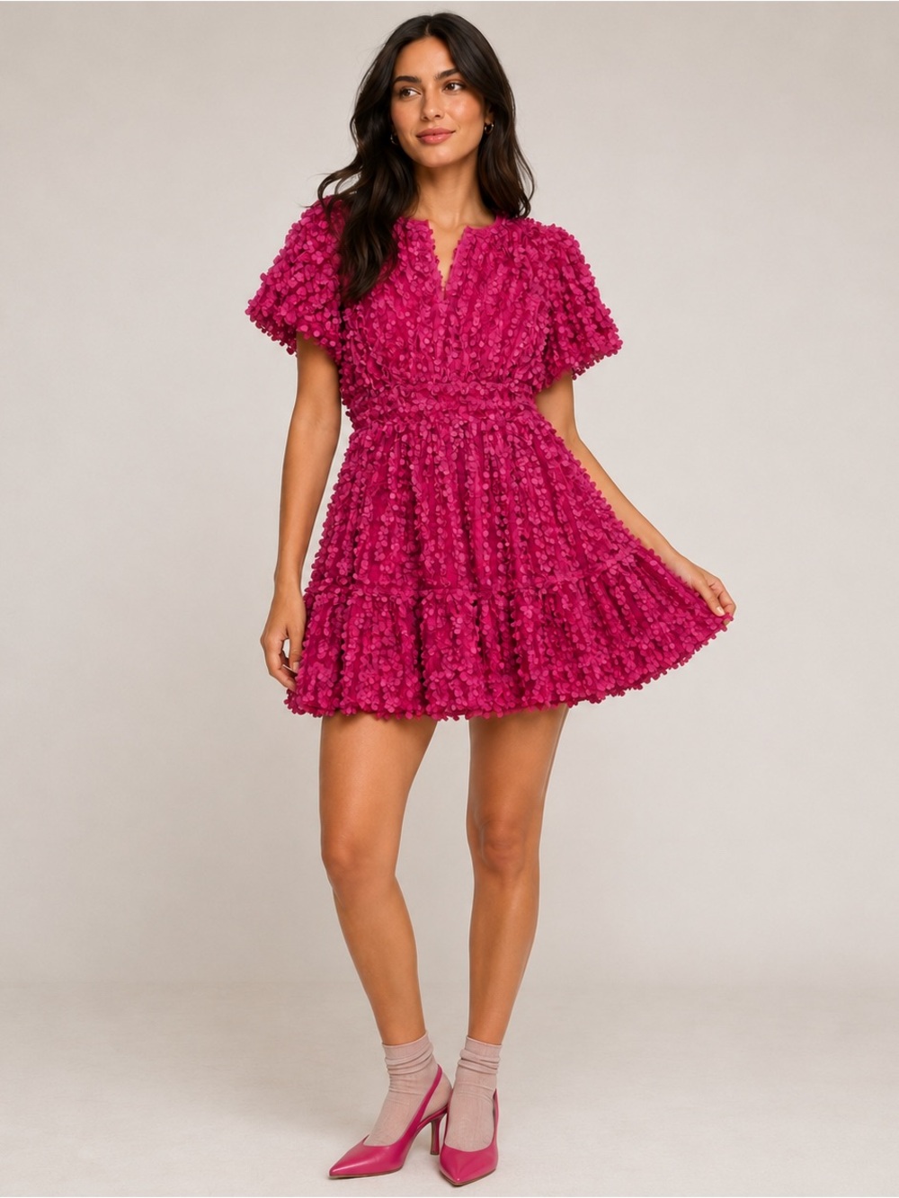 Anthropologie Textured Fuchsia Mini Dress
